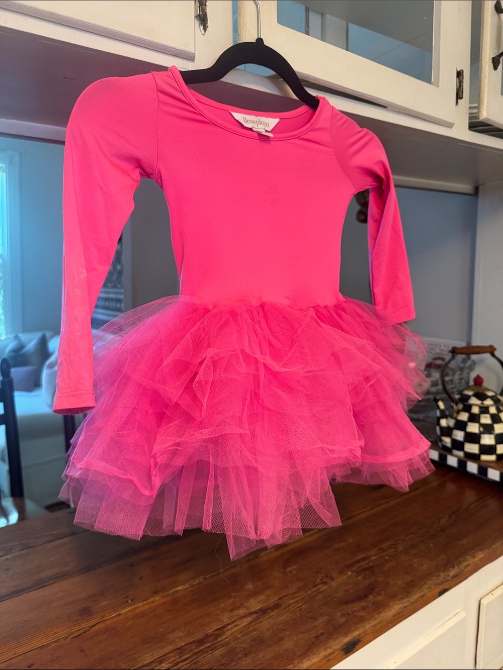 Girls' Hot Pink Long-Sleeve Tulle Ballet Dress